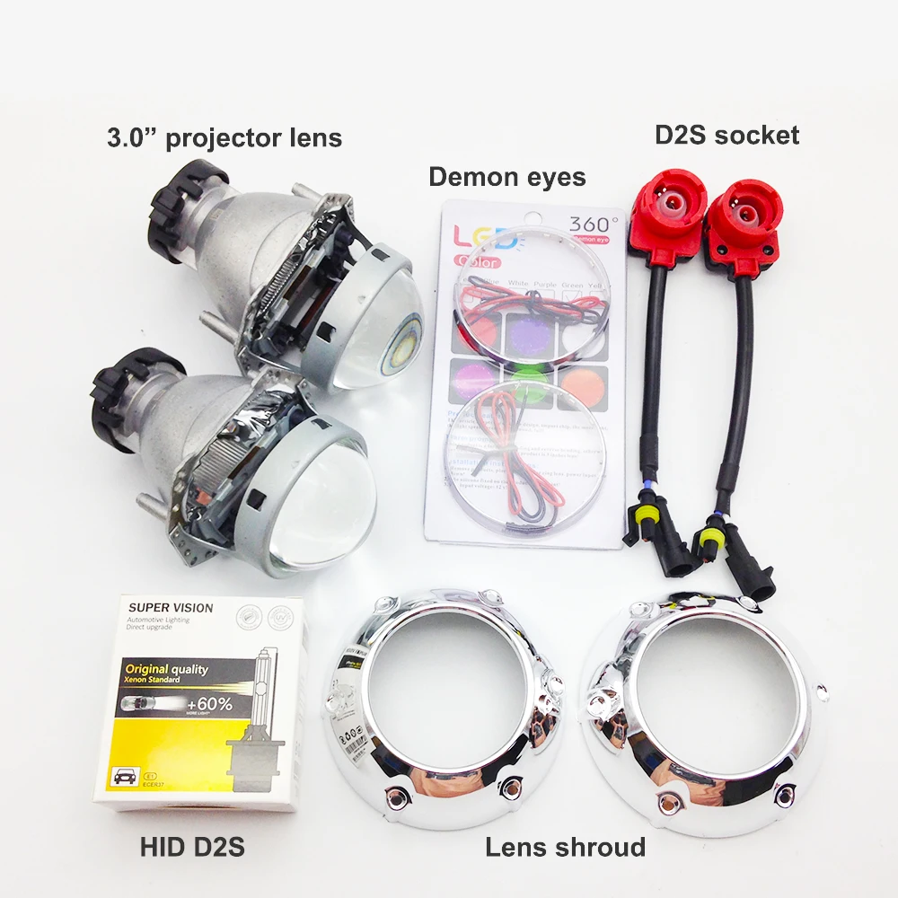 TAOCHIS Car retrofit headlight HID Xenon Projector Lens For Hella D2S D1S D3S D4S Shroud Devil Eyes Modify Lamp Upgrade