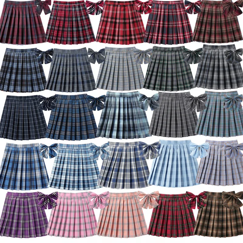 School uniform skirt for kid girls pleated plaid uniform skirt teen toddlers bottom zipper up with bow tie