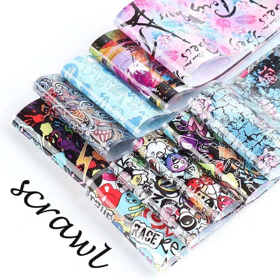 New Nail Art Starry Paper Sticker Colorful Funny Graffiti Cartoon Character Nail Transfer Foil