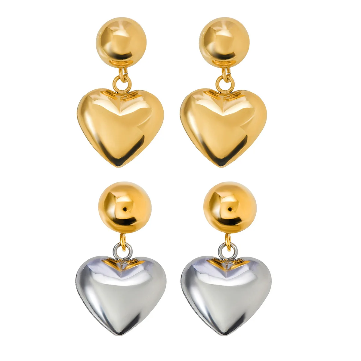 ERESI Fashion Love Jewelry Waterproof Gold Plated High Polish Earrings Stainless Steel Hemisphere Heart Pendant Earrings