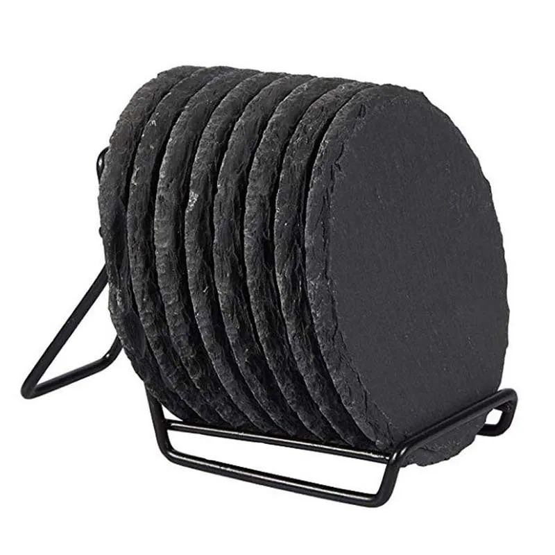 Wholesale Coasters Natural SLATE Coasters Bar Whiskey Insulated Black Stone  Coasters Set