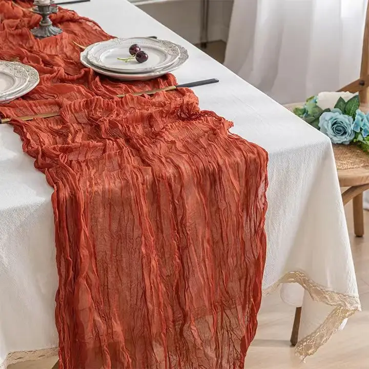 Elegant Durable Cotton Table Flag Cheesecloth Runner Printed Gauze for Wedding or Home Decor Woven Technique Used in Hotels
