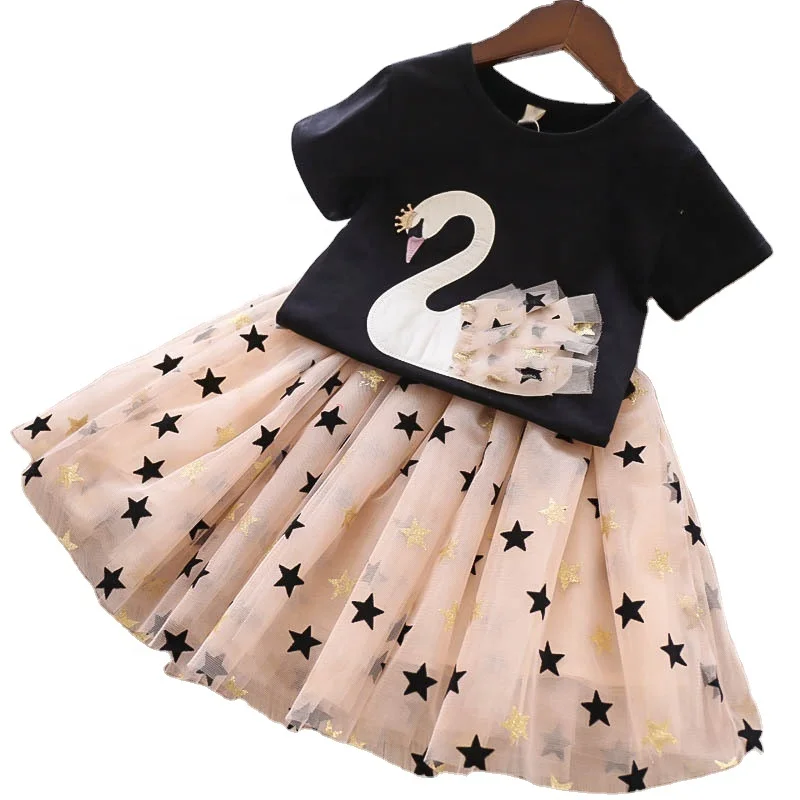 2024 Girls Summer Suit Princess Dress Cotton Swan 2-6 Years Mesh Skirt For Baby Girl Wholesale