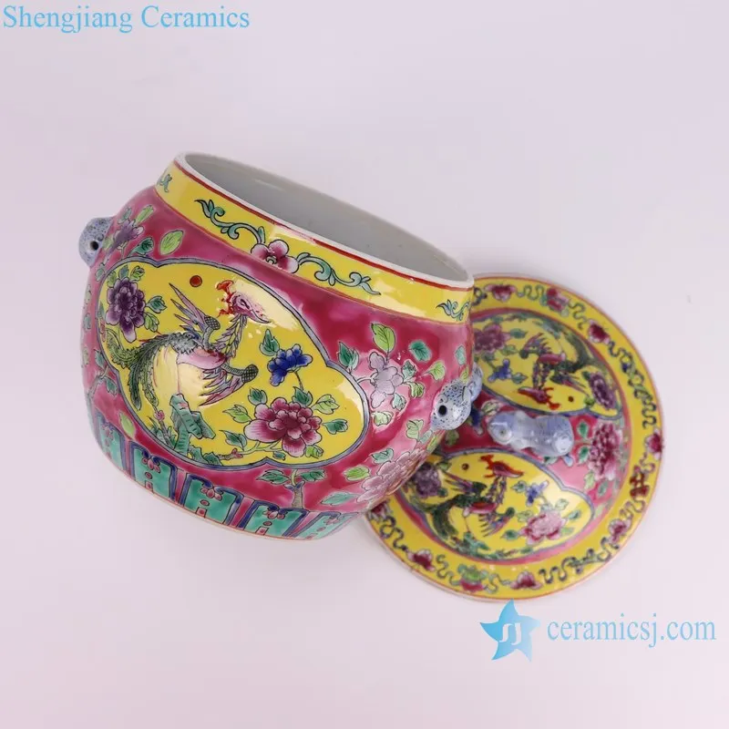 RZFA26-C Jingdezhen Porcelain Phoenix Peony Pattern on Red Background Ceramic Rice Drum
