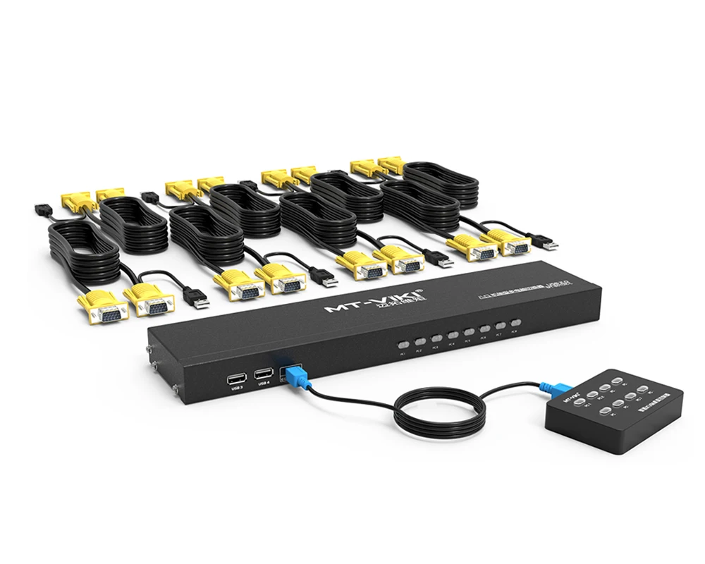 8 Port KVM Switch Console VGA, MT-VIKI Rack KVM Switch Switcher 8 in 1 out + 8-Pack Cables, USB VGA KVM Switch 8x1