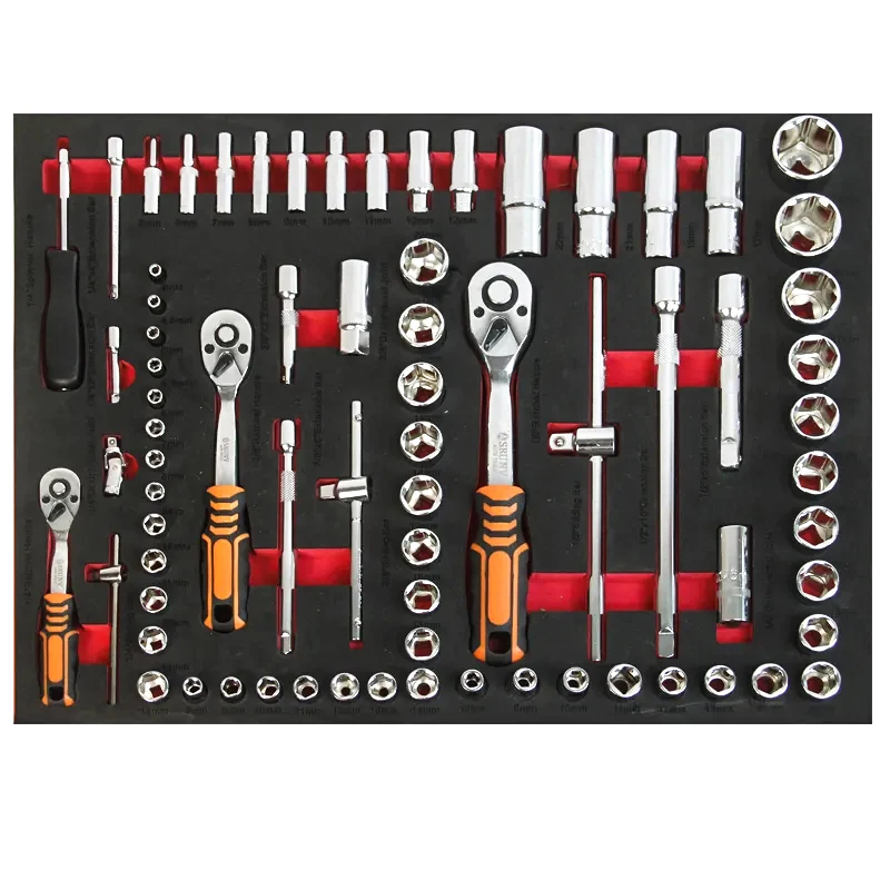 Tool Trolley Cabinet 45 Pcs 1/4 1/2 Hexagon Socket Spark Plug Socket Ratchet Spanner High Quality Vehicle Repair Tool Set