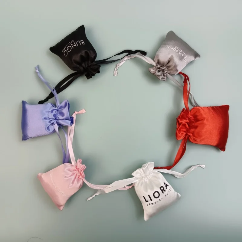 Eco-friendly Jewelry Pouch Large Custom Logo Printing Satin Wig Extension Hair Packaging Bags