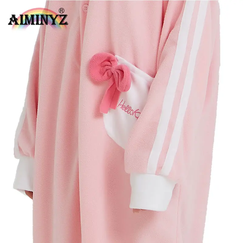 AIMINYZ Wholesale 2023 Cute Pink Cartoon Cat Winter Polar Fleece Onesie Pajamas Comfortable Cosplay For Adult Pyjamas Homewear