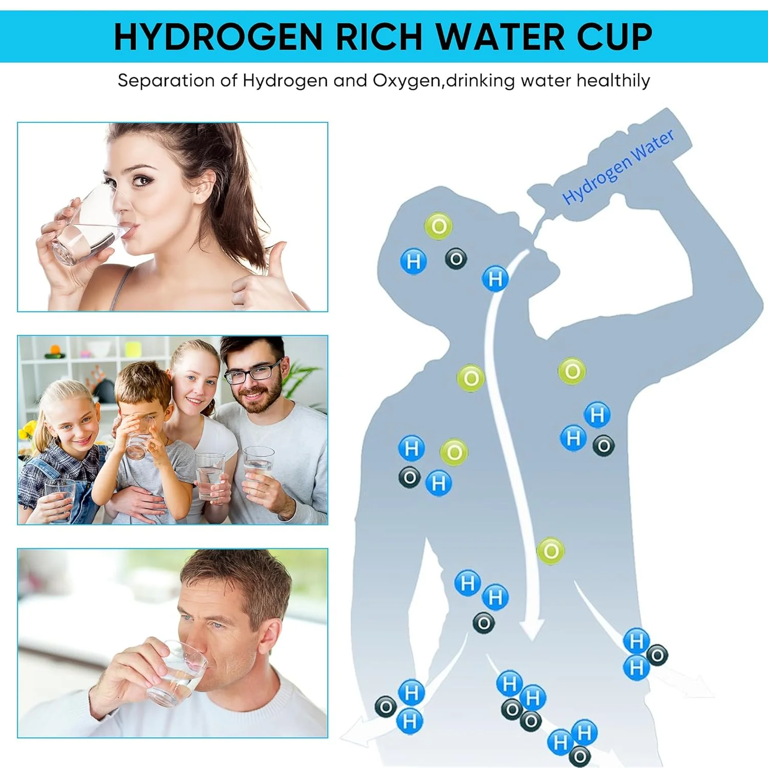Portable Hydrogen Water Generator with SPE and Pem Technology Rechargeable Portable Glass Hydrogen Water Generator Bottle