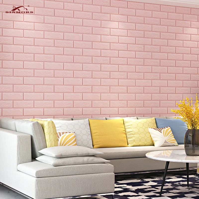 Modern 70x77cm Wall Decoration Adhesive Waterproof Pink White PE Wallpaper Home Decoration 3d Pink Color Foam Wall Sticker