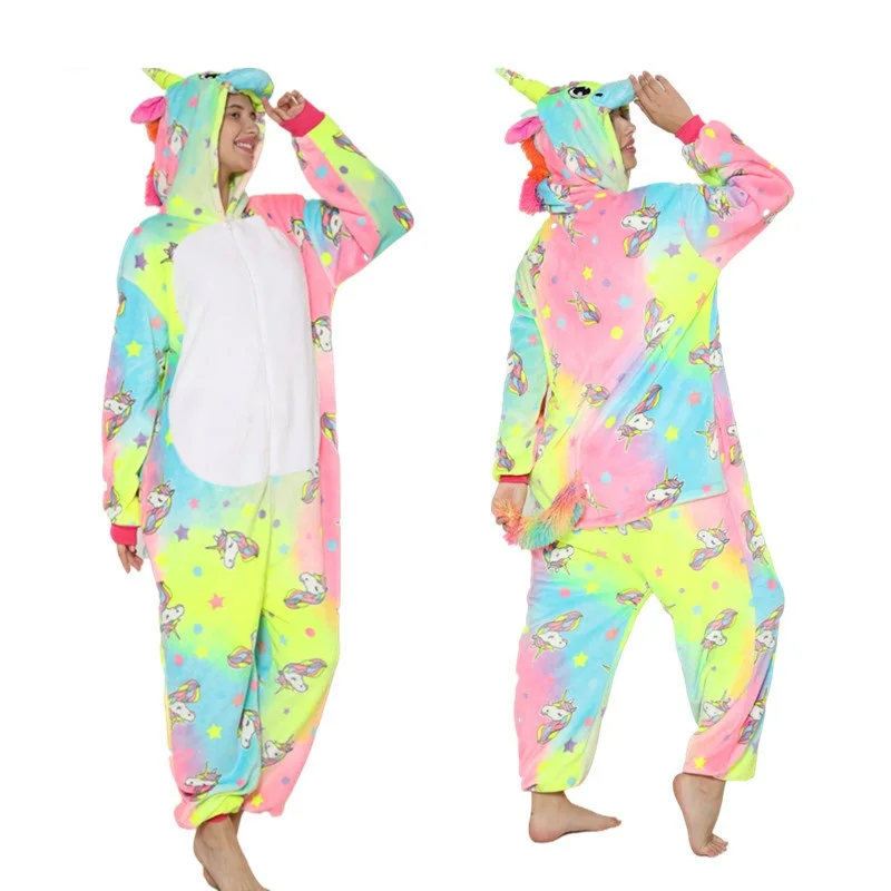 Unisex Winter Animal Flannel Onesie Pajamas Cartoon Sleepwear Glowing at night in dark noctilucent luminous Pijama Unicorn