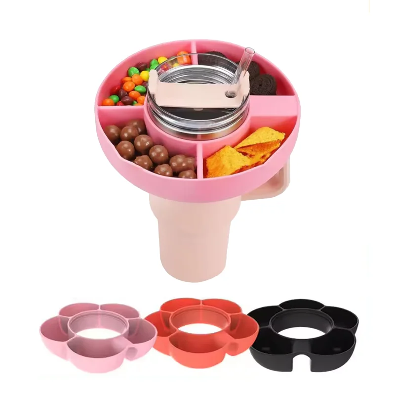 Food Grade Flower Shape Silicone Snack Bowl Match with 40oz Stainless Steel Double Walls Mug Silicone Snack Platter