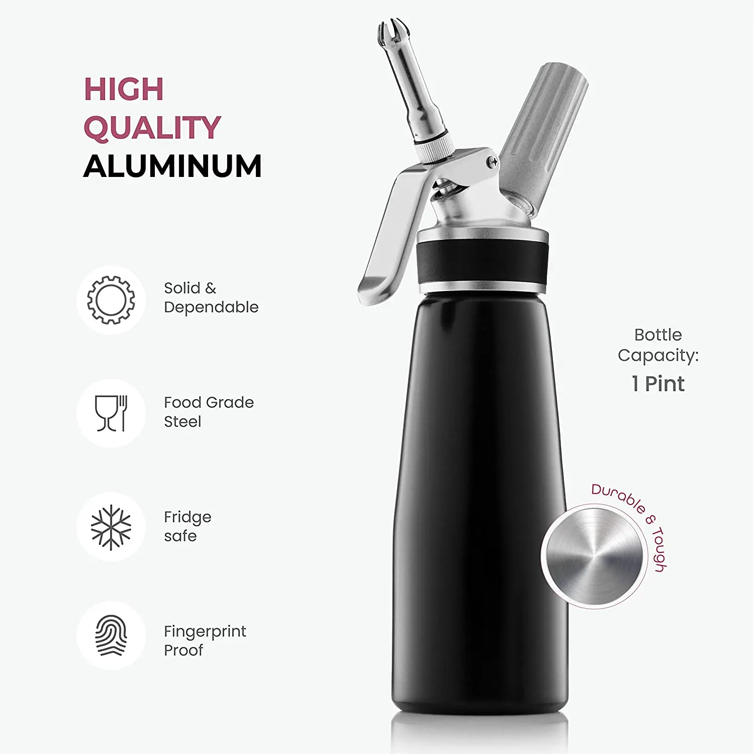 Amazon Hot Professional 1 Pint Professional Coffee Dessert Cream Butter Aluminum Whipped Cream Dispenser