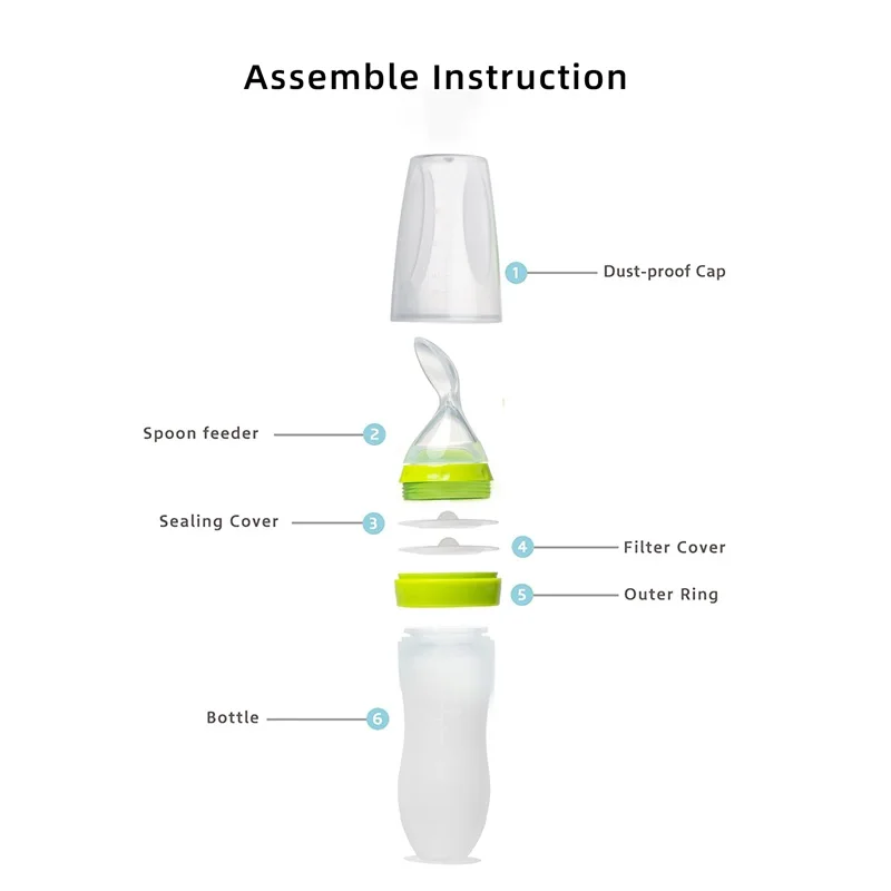 Private label logo Silicone food fruit feeder baby Feeding dispensing spoon bottle with suction sucker