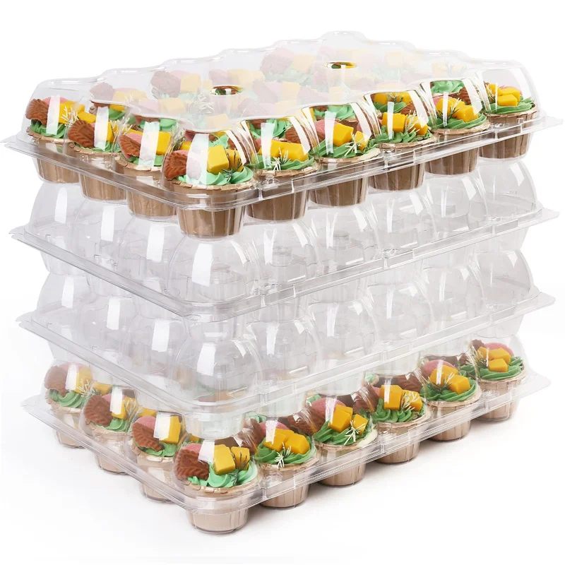 Fancy 1 2 4 6 12 holes ecofriendly Cupcake Carrier Holders Clear Plastic Containers Dessert Transparent muffin cake Boxes