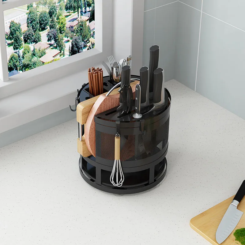 High Quality Carbon Steel Kitchen Knife Storage Organizer Rotating Knife Block Holder Rack