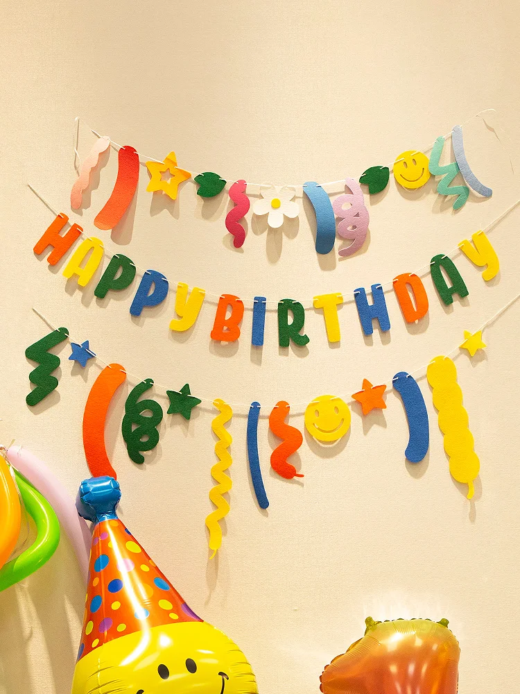 2022 Wholesale Daisy Banner felt bear white flower garland flag Happy Birthday Banner Party Supplies Decorations