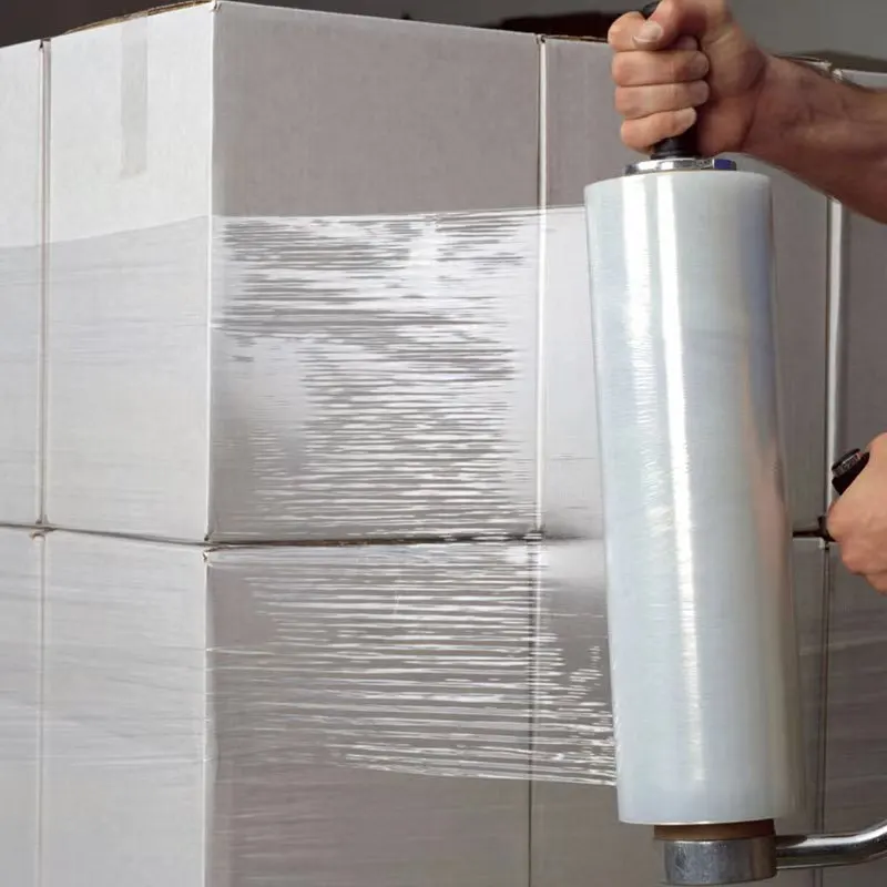 LLDPE Manufacturer Made Pallet Wrap Stretch Wrap Film Roll Handle Stretch Film Chinese Packaging Free Transparent Moisture Proof