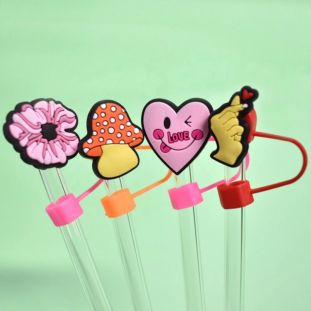 10mm Pvc Reusable Splash Proof Drinking Cute Colorful Cacti Straw Charms For Tumblers Wholesale Cute Animal Straw Topper