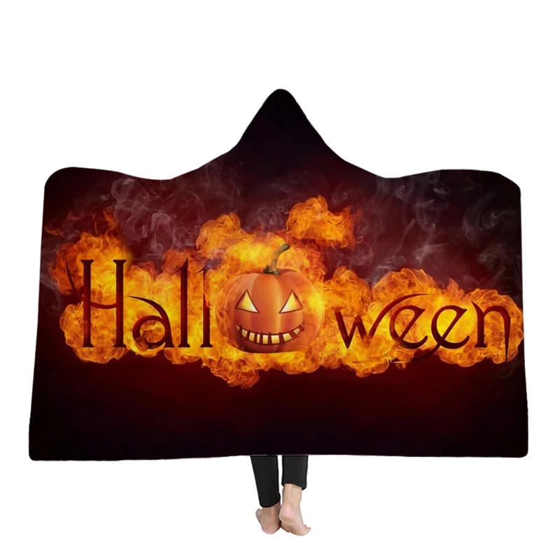 Dropshipping Supplier Wholesale Wearable Fleece Soft Blanket Fleece Printed Hooded Halloween Oversize Blankets