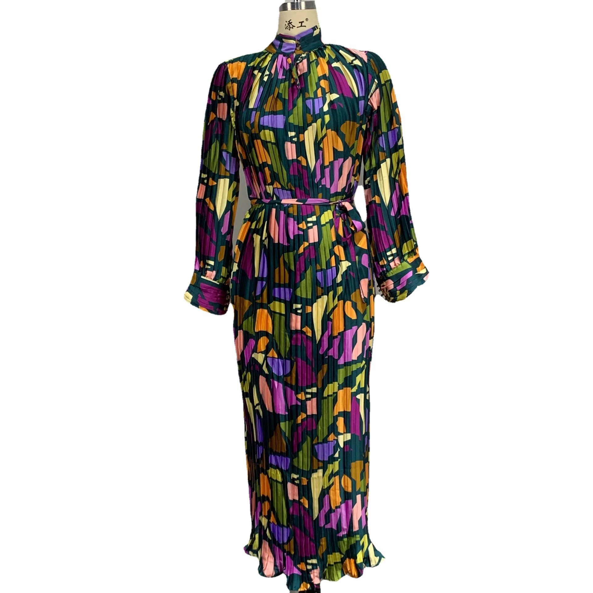 2023 new summer printed long-sleeve button Europe and the United States loose sexy long-sleeve dress women