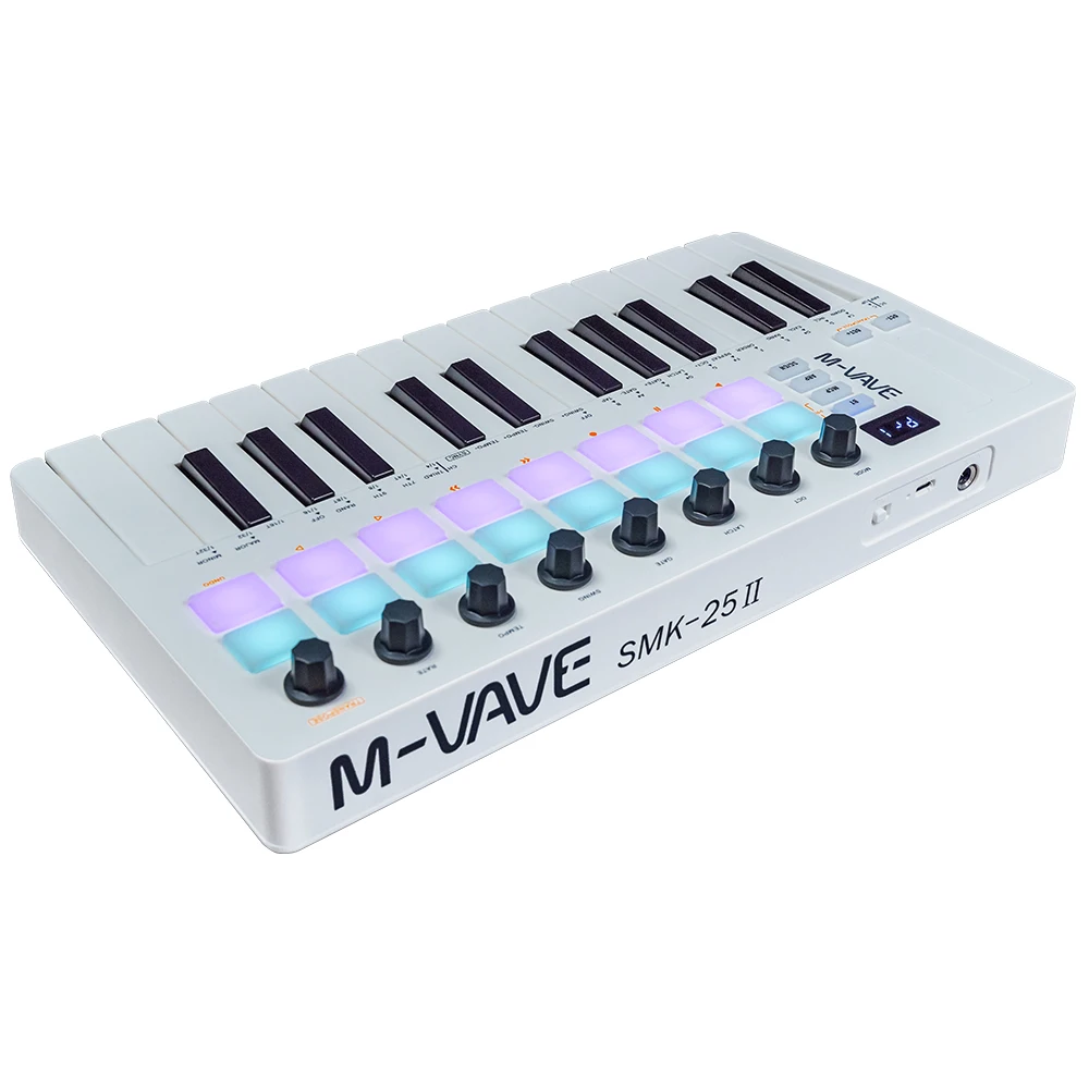 25 Key USB MIDI Keyboard Controller With 16 Backlit Drum Pads Wireless Semi Weighted Professional dynamic key M-VAVE