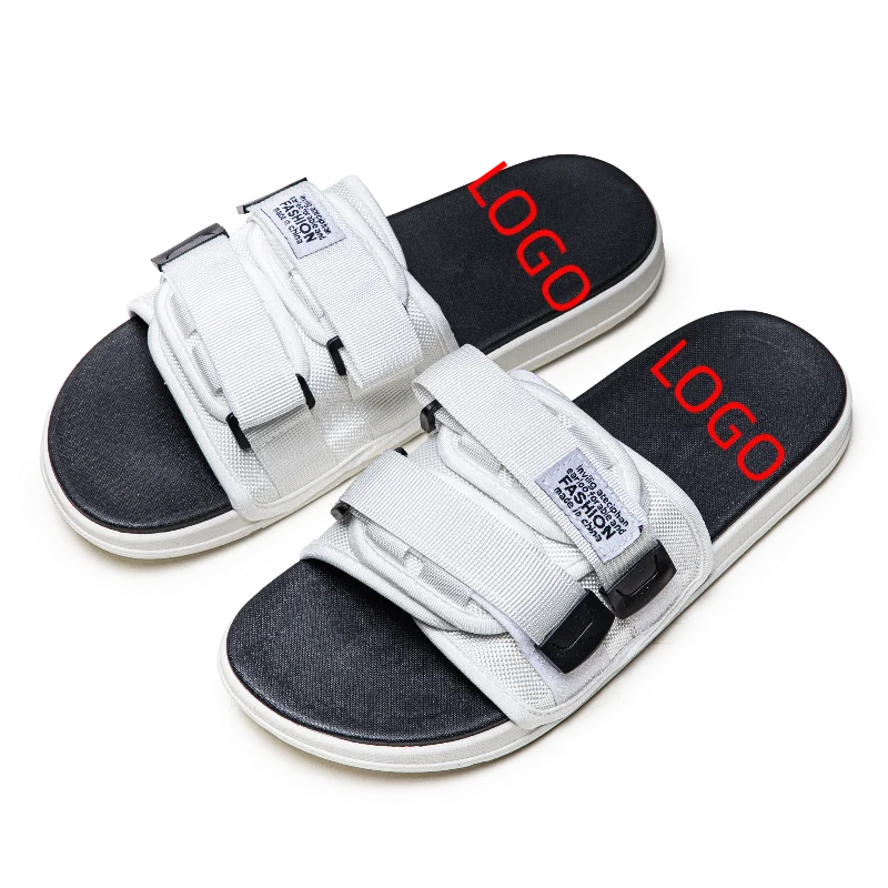 2023 Logo Custom Couple slippers Hook & Loop Slides Outdoor Anti-Slip Men Women Designer Fashion Slide Slippers