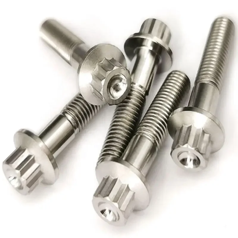 Grade5 M7 X 32mm Tc4 Titanium Bolts Wheel Hub 12-point Flange Ti Screws Forged Titanium Bolts For Car