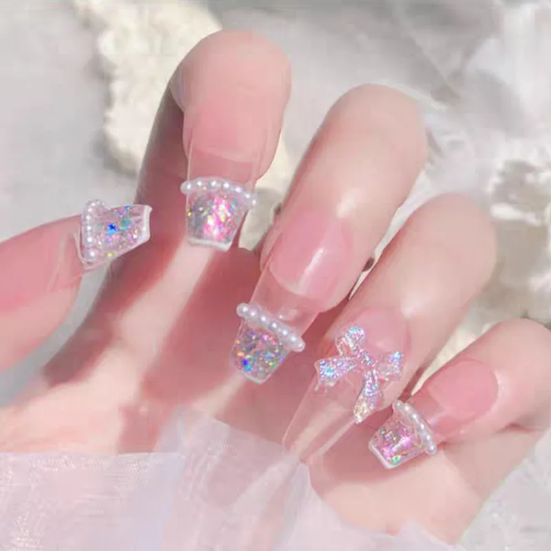 Kawaii Resin Charm Nails 3D Cute Nail Art Jewelry with Aurora Bear Flower Bow Heart Shape-Mixes Pearls Sequins for DIY!