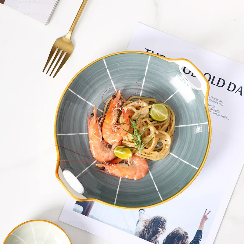 Wholesale 9 Inch Nordic Style Rice Dish Porcelain Plate With Double Ears