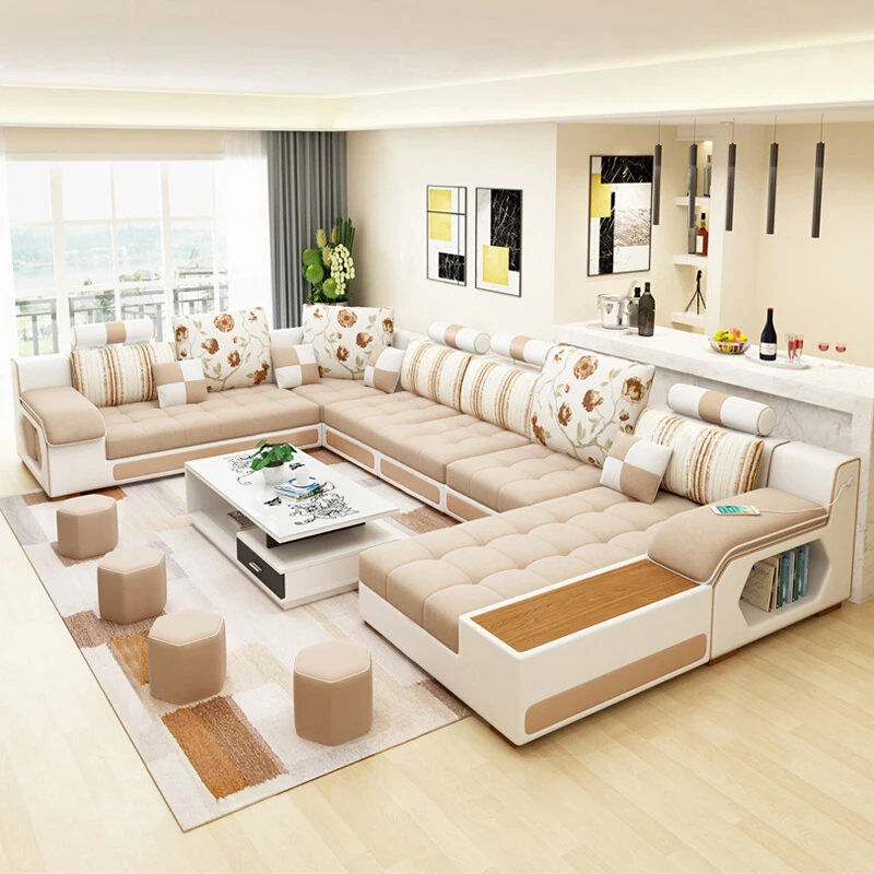 Factory Price U Shape Nordic Modern Contemporary Fabric Sofa Set Living Room Furniture for Home