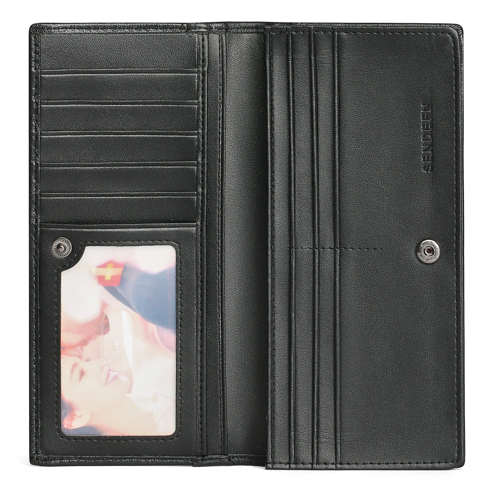 Custom Debossed Logo Black Napa Leather Luxury Clutch Purse Men Long Wallet wth RFID Blocking