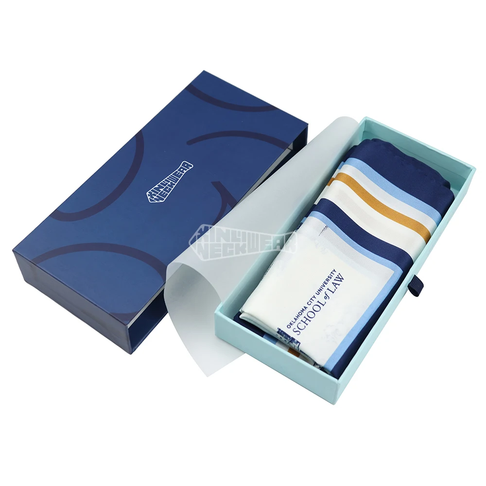 Logo Scarfs Luxury Designer Brand Silk White And Blue Custom Printed Boxed Scarf For Women