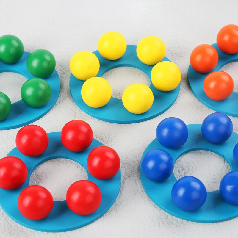 Wooden Rainbow Balls Tower Toys Montessori Rainbow Stacker Balls Building Blocks Learning Color Sensory Educational Toy for Kids