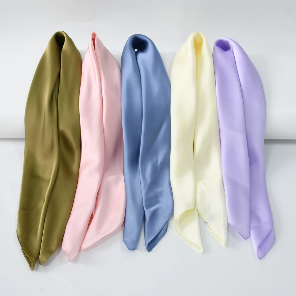 Заводской шарф из искусственного шелка, Женский уличный однотонный роскошный шейный шарф с принтом, шарф-повязка на голову, уличный маленький платок, мягкая накидка