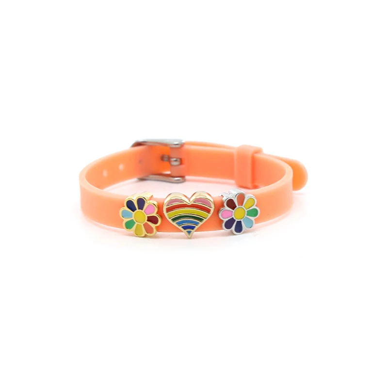 
Kids jewellery 8mm orange silicone band with cute charms bracelet 
