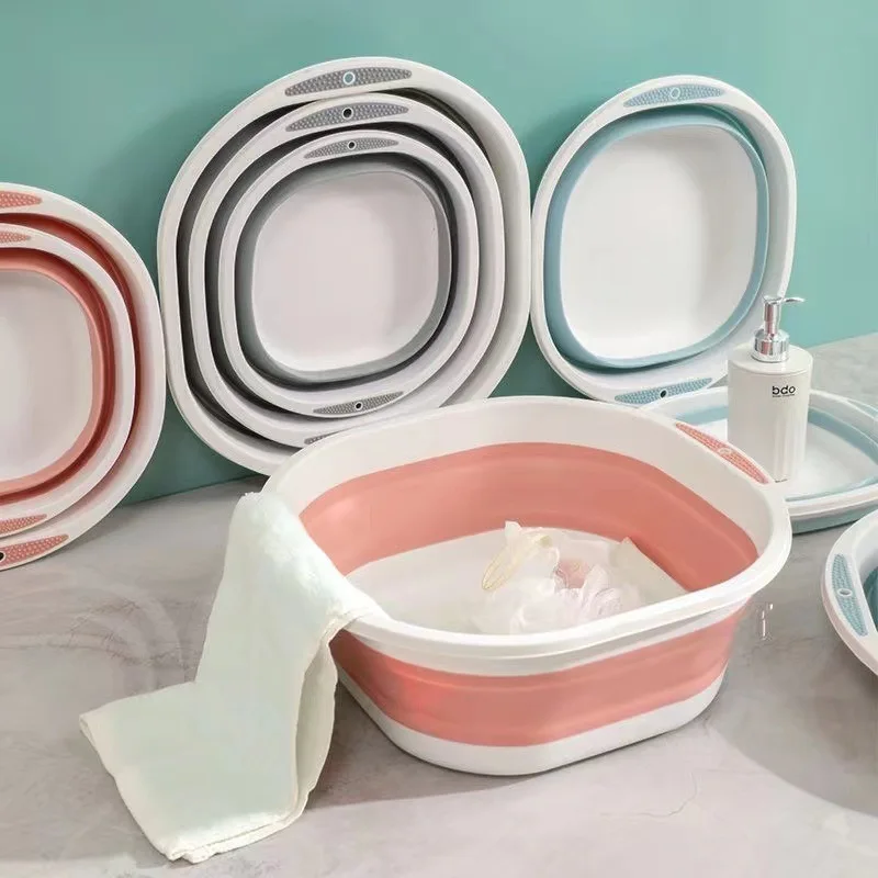 Folding Washing Bowl Basin High Quality Durable Large Square Shaped Collapsible Plastic Home Kitchen Ecofriendly Round Pp+TPR
