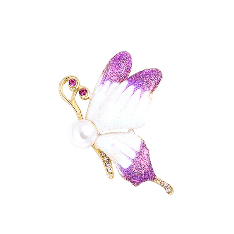 Gold Powder Butterfly Brooch Temperament Versatile Shawl Buckle Pearl Prom Zircon Brooch Men And Women Suit Brooch