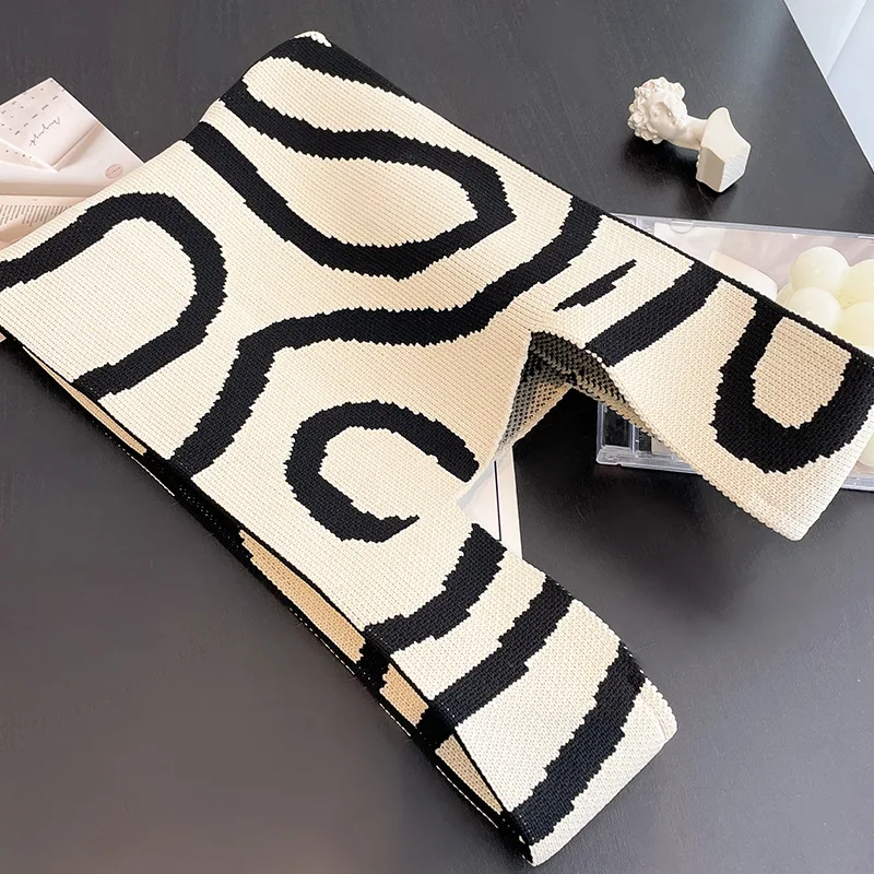 Striped Pattern Knitting Fabric Handbag Chequer Design Eco Small Shopping Bag Wool Crochet Tote Hand Bags For Women