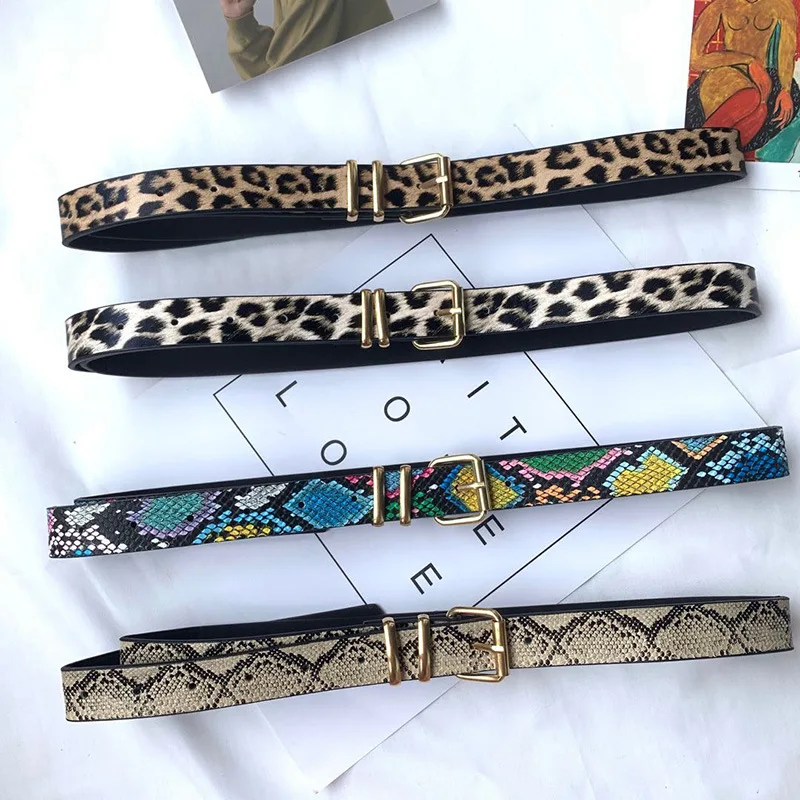 Hot Sale New Fashion Customized Pu Leather Leopard Snake Print Slim Belt for Women