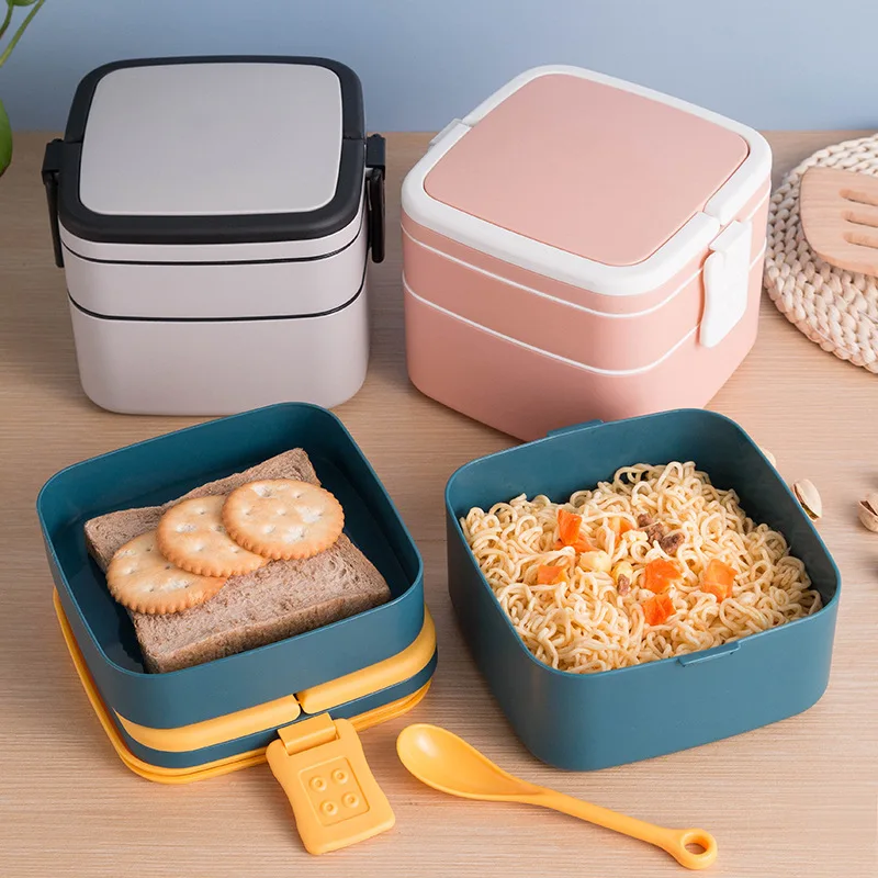 Double-layer Portable Round Square PP Lunch Box With Lid Student Fitness Meal Microwave Oven Heated Lunch Box for Kids Adults