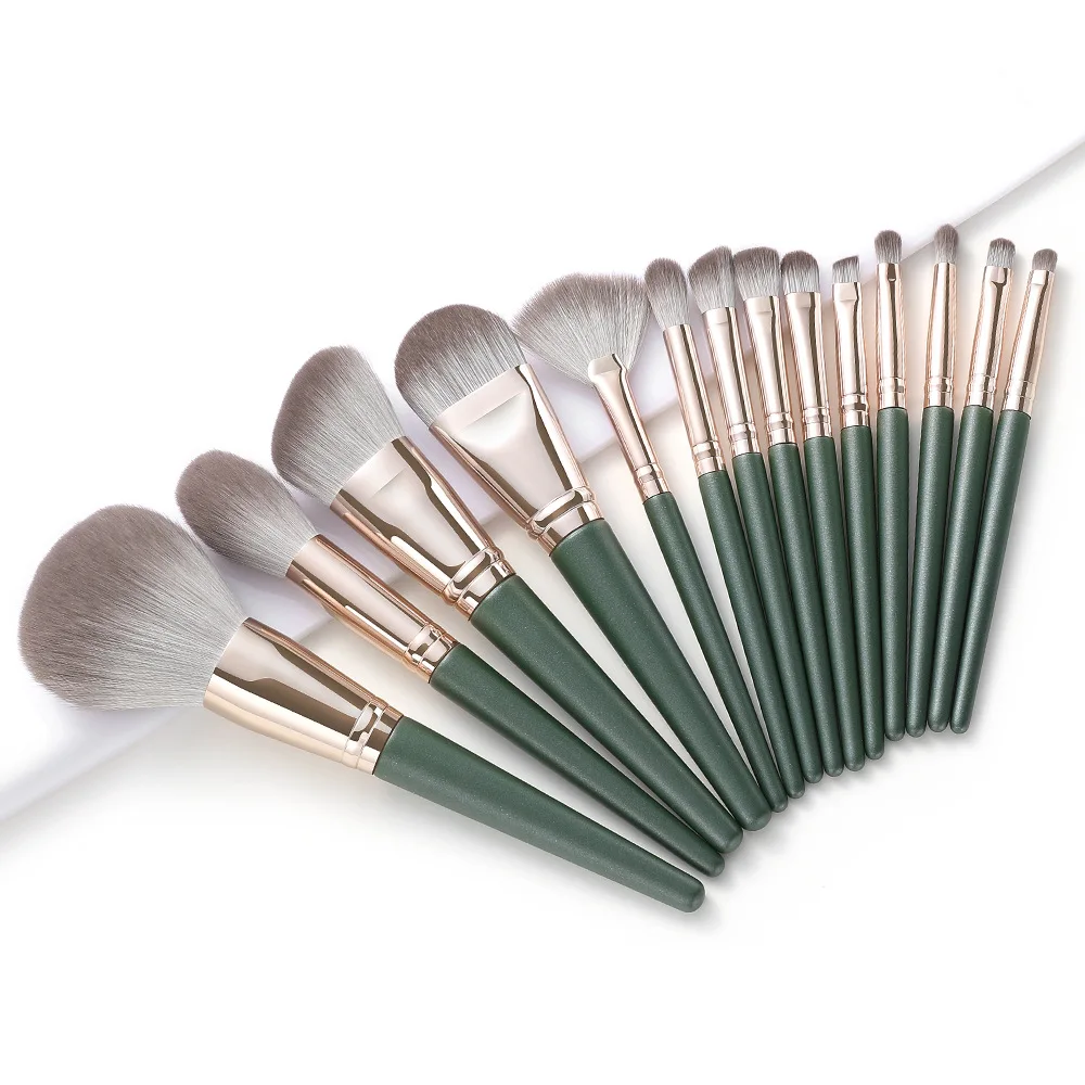 iStar Amazon popular super soft 14pcs green whole face eye makeup brush set no logo