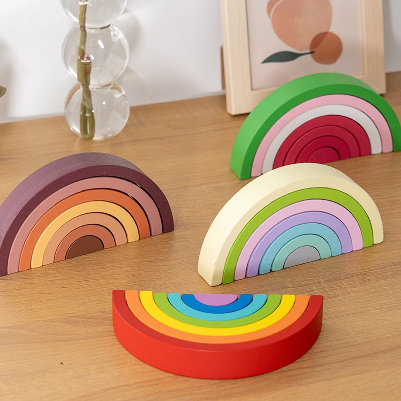 Montessori Educational Toys Rainbow Stacker 6 Pcs Wooden Rainbow Blocks Wooden Toys Montessori Early Education Stacking Toys