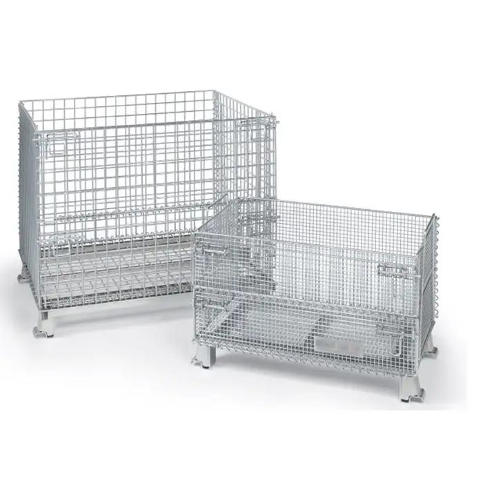 Material Handling Transport Portable Metal Preforms Galvanized Folding Pallet Basket Cage For Euro Pallet Metal Cage With Lid