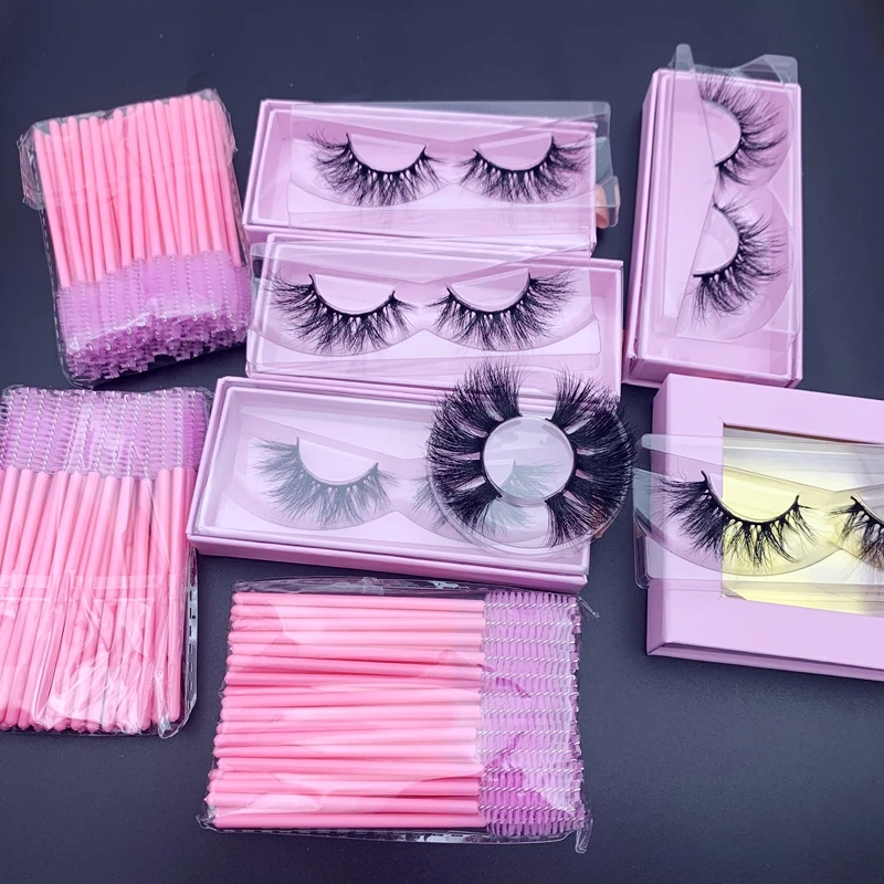 
wholesale 3d Mink eyelash with baby pink case different styles lash boxes 