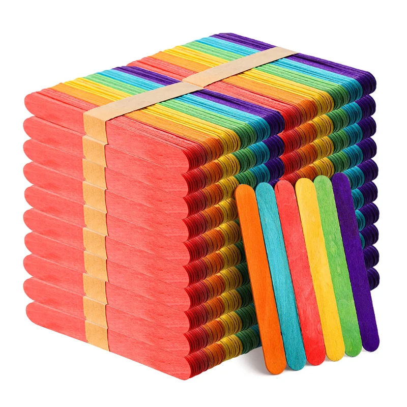 Eco-Friendly Wooden Handmade Colorful Diy Craft Popsicle Sticks Natural Ice Cream And Color Stick