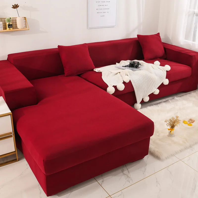 Milk Silk Non Slip Pure Color L Shape 7 Seater Corner Slipcover Stretch Couch Cover for Sectional Sofa