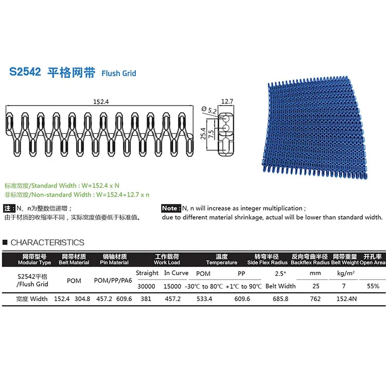 Factory high quality 7100 modular plastic flush grid turning conveyor belt