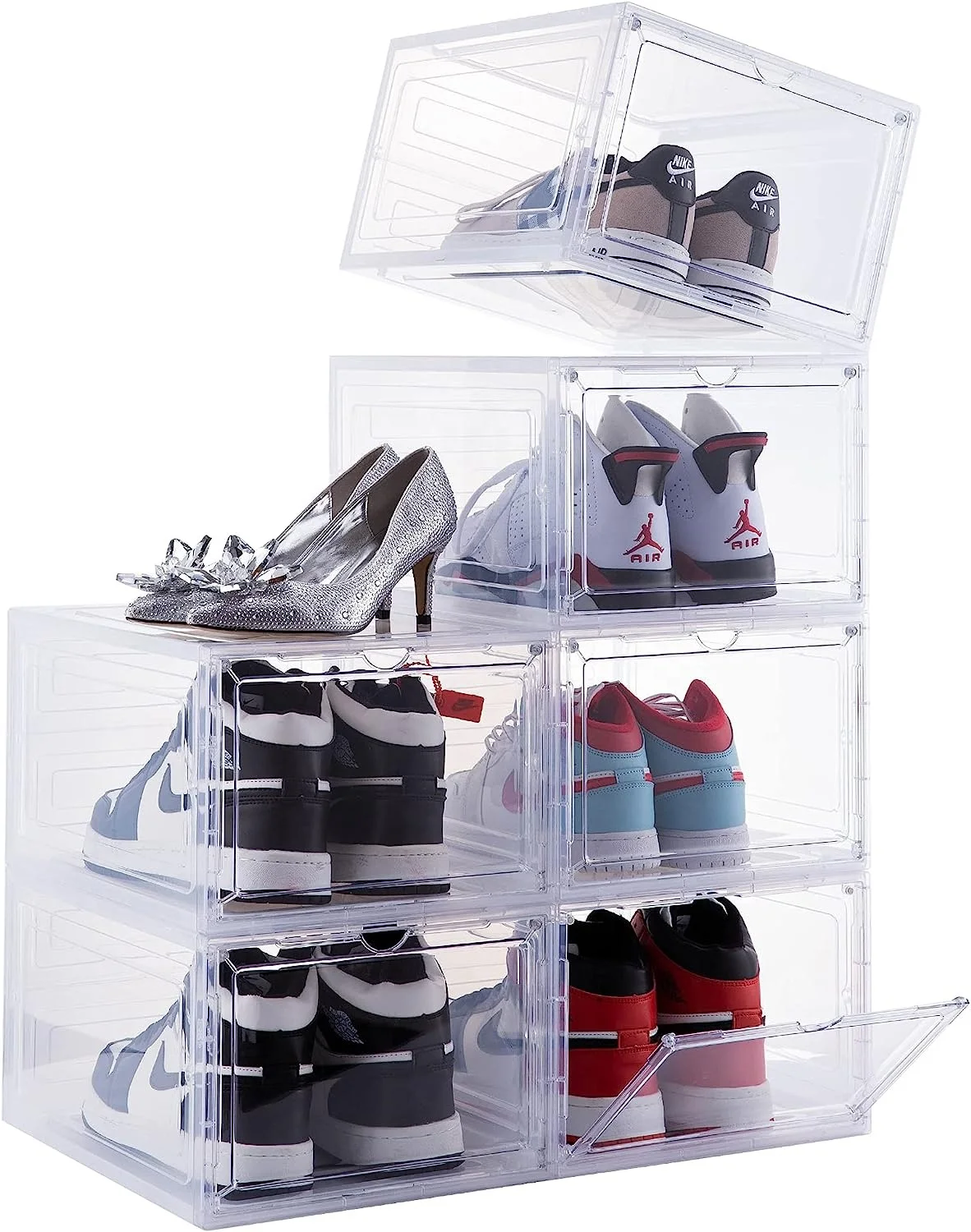 XJH High Quality Display Sneakers Shoe Box Stackable Easy Assembly Drop Front Plastic PET Multifunction Transparent Modern 10pcs