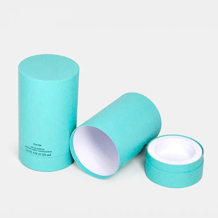Turquoise Brand Name Perfumes Empty With Box Card Tube Custom Round Perfume Box Cylinder With Lid